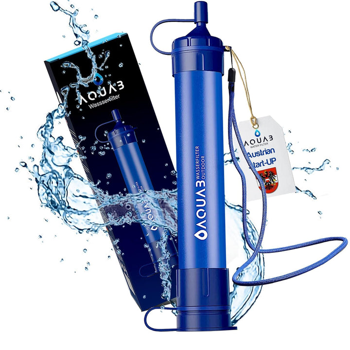 AQUAB® Wasserfilter Outdoor Survival Militär Camping für 4500L Trinkwasser | entfernt 99,99% aller B