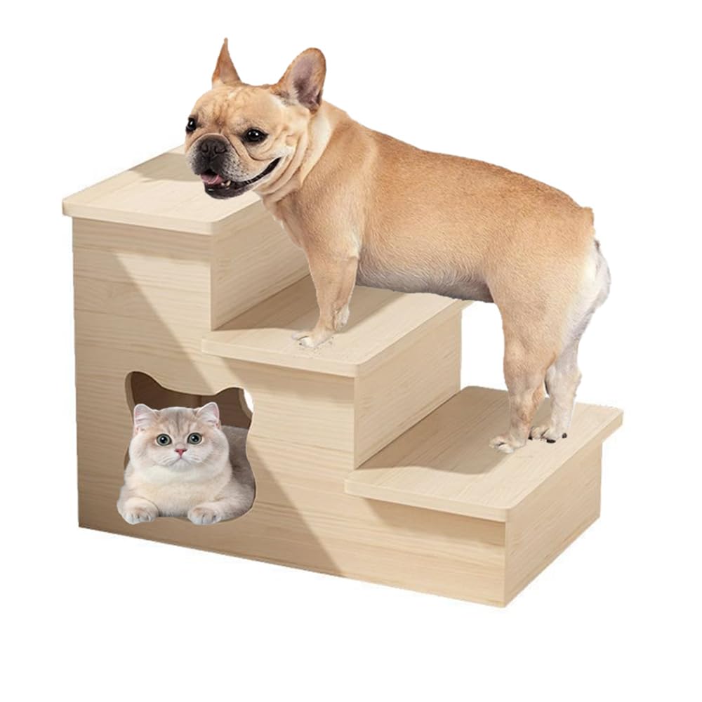 Hundetreppe,katzentreppe mit Höhle,Haustiertreppe aus Holz,hundetreppe 60cm hoch für kleine Hunde, f