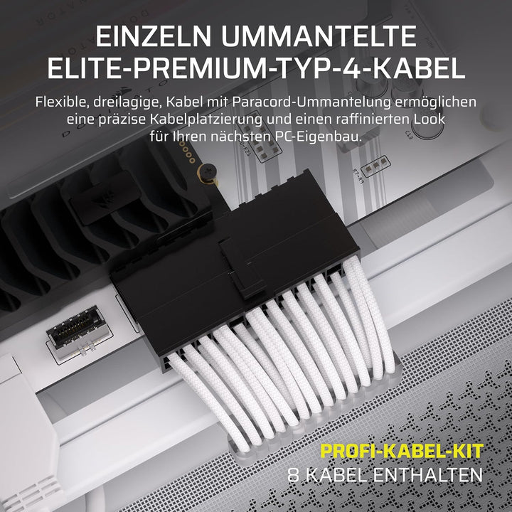 CORSAIR Elite Premium Pro-Kit mit Einzeln Ummantelten Typ 4-Netzteilkabeln – Flache Kabelkämme, Drei