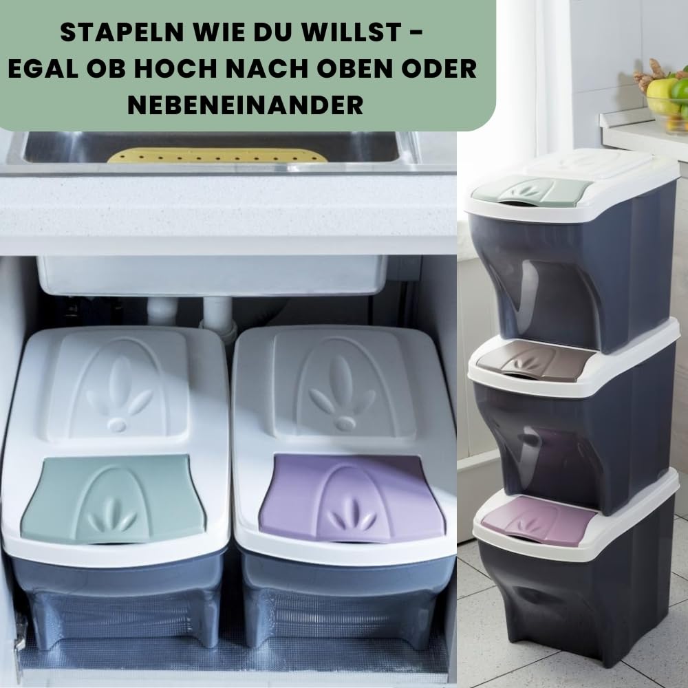 GarPet Mülleimer 3 Fächer Mülleimer Küche Unterschrank Mülltrennsystem 3fach Abfalleimer Küche Müllt