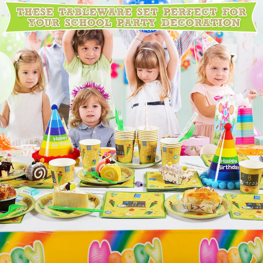 60 Teile Schulanfang Servietten Set,20 Personen Einschulung Deko Zubehör mit bunten ABC Zuckertüte 1