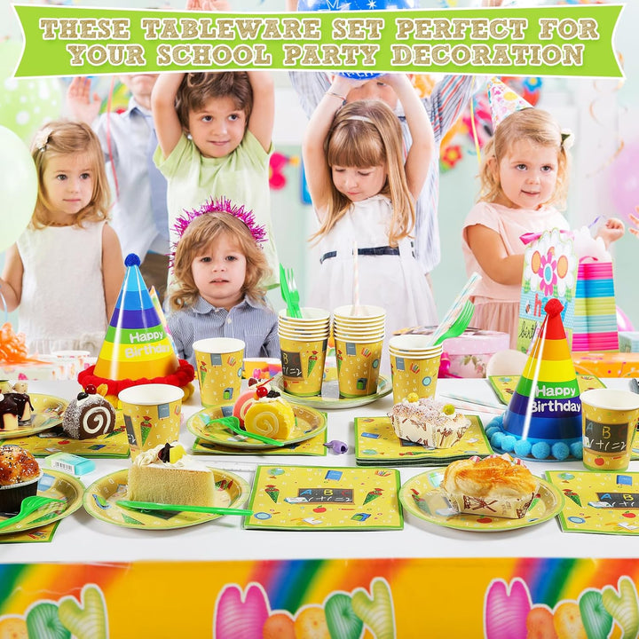 60 Teile Schulanfang Servietten Set,20 Personen Einschulung Deko Zubehör mit bunten ABC Zuckertüte 1