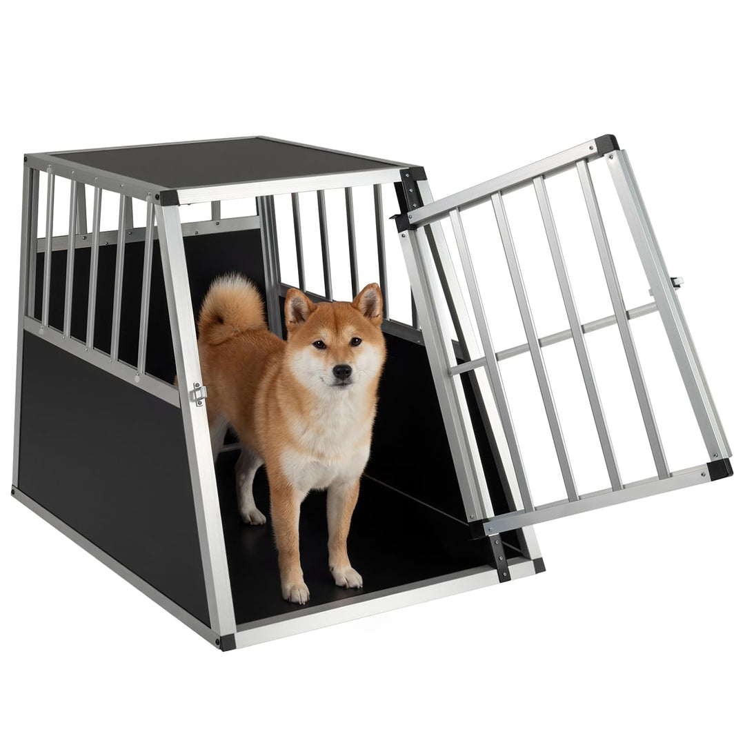 COSTWAY Hundetransportbox, Alu Hundebox mit abschliessbarer Tür, herausnehmbarer Trennwand, Reisebox