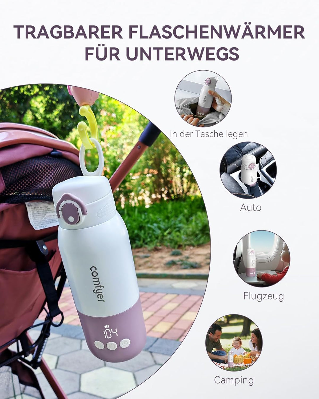 Comfyer BW01 Tragbarer Flaschenwärmer Baby unterwegs für Baby, 12000mAh Akku, Schnelles Aufheizen 2