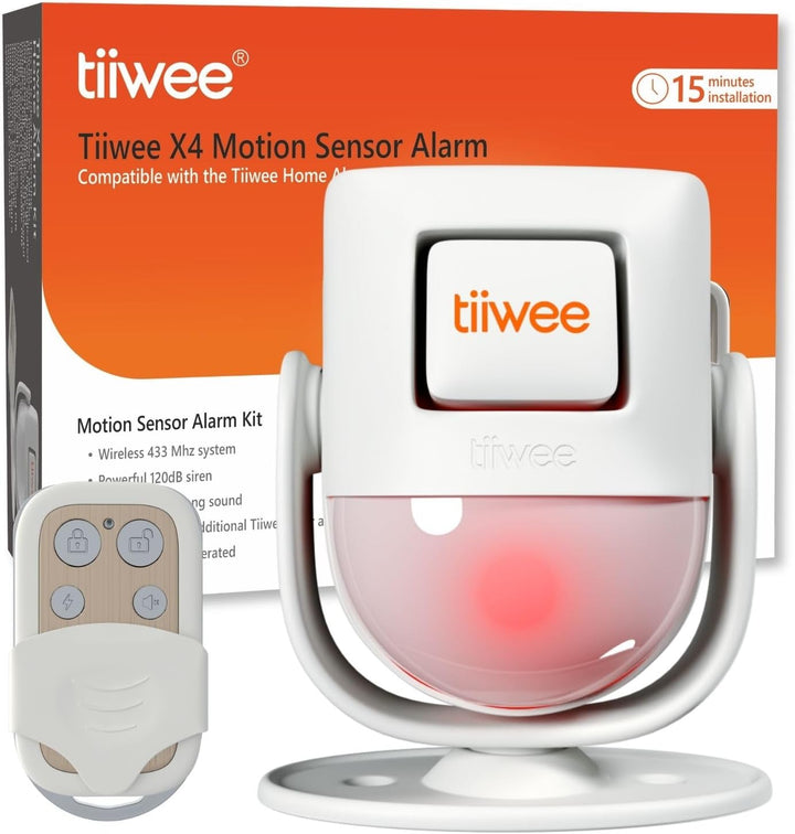 tiiwee X4 PIR Bewegungsmelder Alarm mit Fernbedienung - 120 dB - Erweiterbar - Alarmanlage Innen Sic