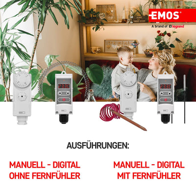 EMOS Anlegethermostat mit Drehknopf und Schraubenfeder, analoger Rohranlegethermostat für Heizung un