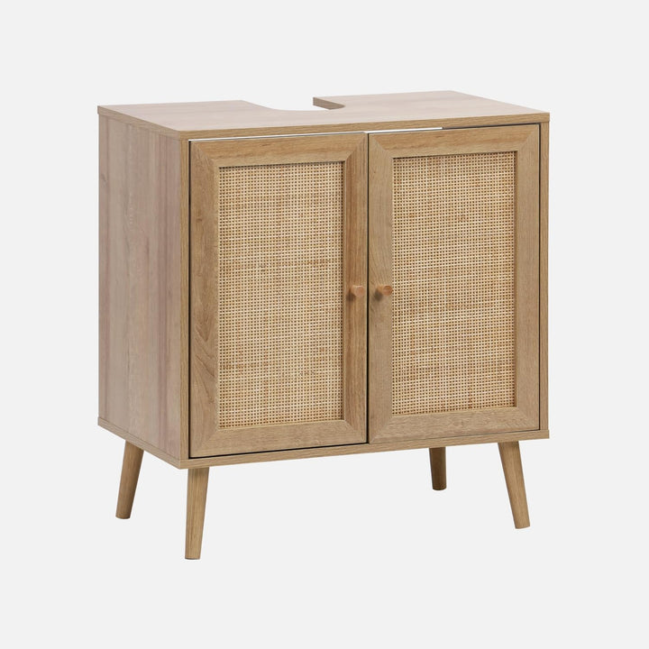 sweeek - Unterbauwaschbeckenmöbel Dekor Holz und Rattan Boho 65 x 40 x 70 cm