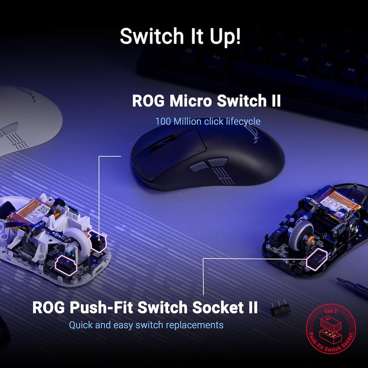 ASUS ROG Keris II Origin White Wireless RGB Gaming-Maus (ergonomisch, FPS Esport 65g leicht, ROG Aim