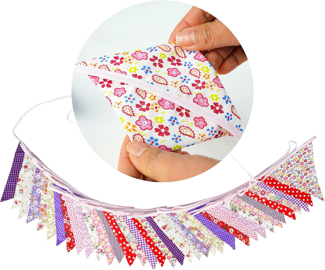G2PLUS Süsse Beidseitig Wimpel Girlande, 10M Bunting Wimpelkette Stoff, Rot und Lila Stoffgirlande m
