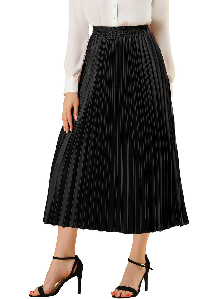 Allegra K Damen Maxi Faltenrock Hohe Taille Plisseerock A-Linie Elastisch Swing Eleganter Rock S Sch