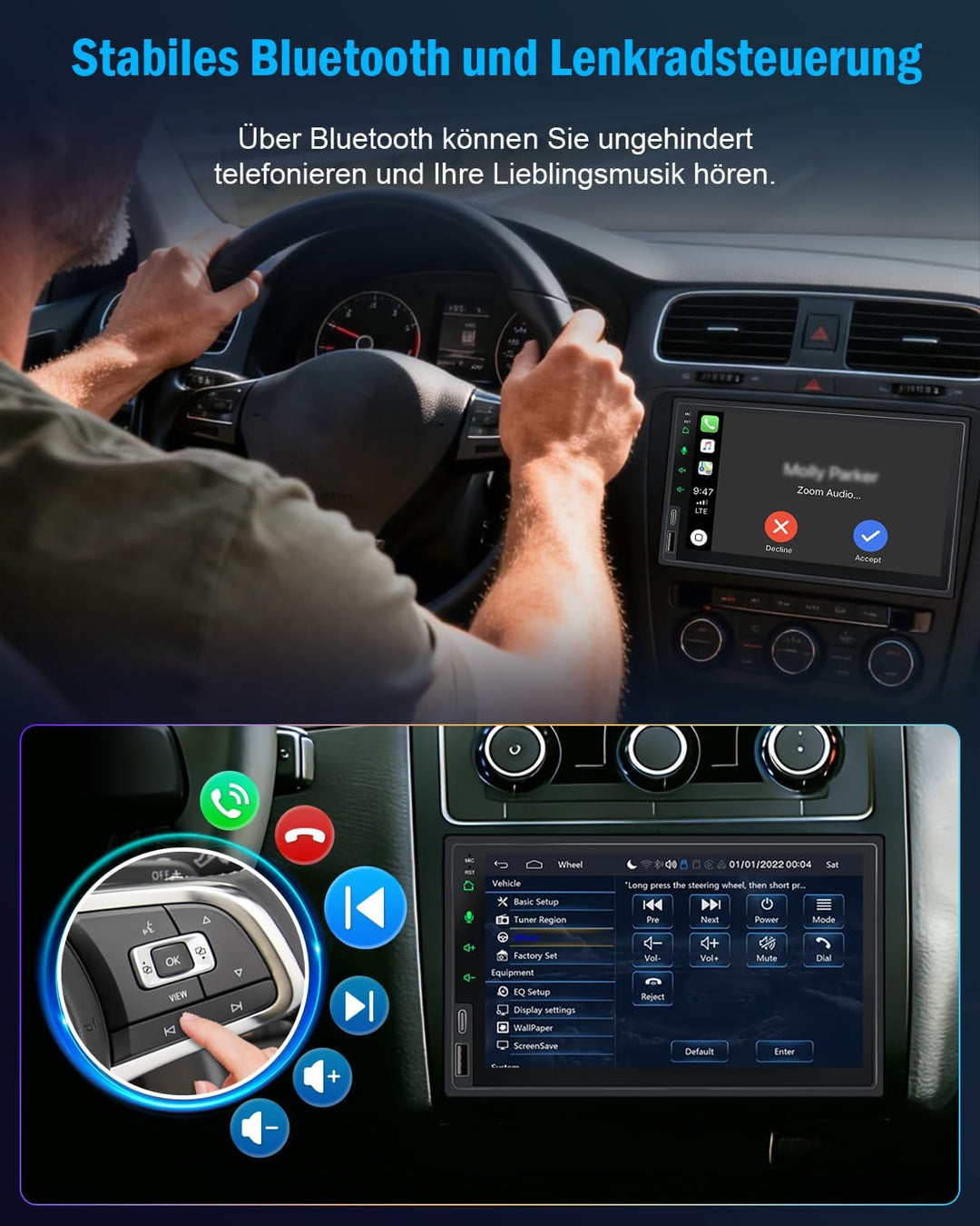 Doppel Din Radio Apple Carplay 7 Zoll 2Din Android Auto Autoradio mit HD IPS Bildschirm, Doppeldin C
