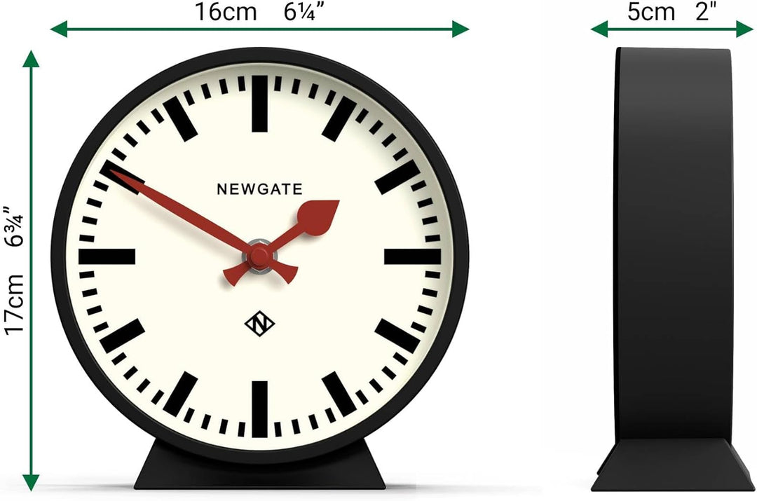 NEWGATE® M Kaminsims Eisenbahn schreibtischuhr | Modernes rundes bahnhofsuhr Design | Schwarz | Zeit