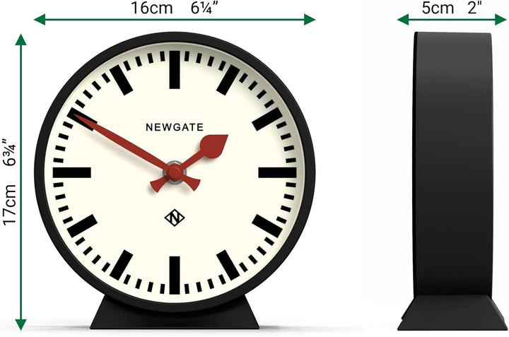 NEWGATE® M Kaminsims Eisenbahn schreibtischuhr | Modernes rundes bahnhofsuhr Design | Schwarz | Zeit