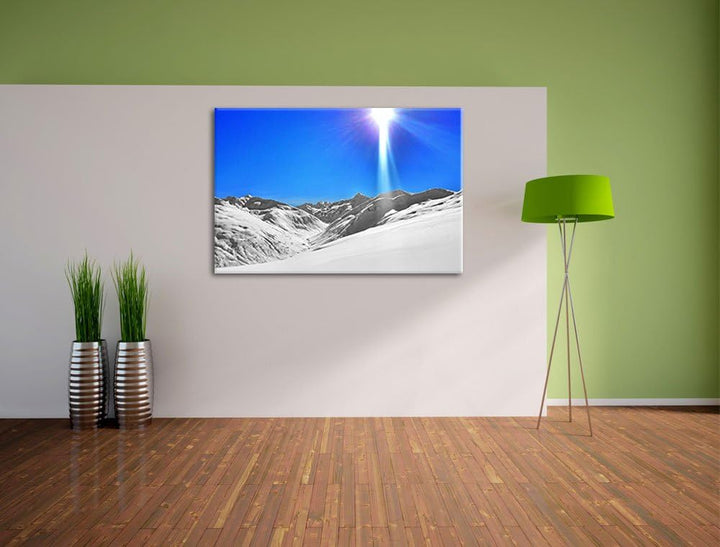 Weite weisse Berglandschaft im Winter schwarz/weiss Format: 100x70 auf Leinwand, XXL riesige Bilder