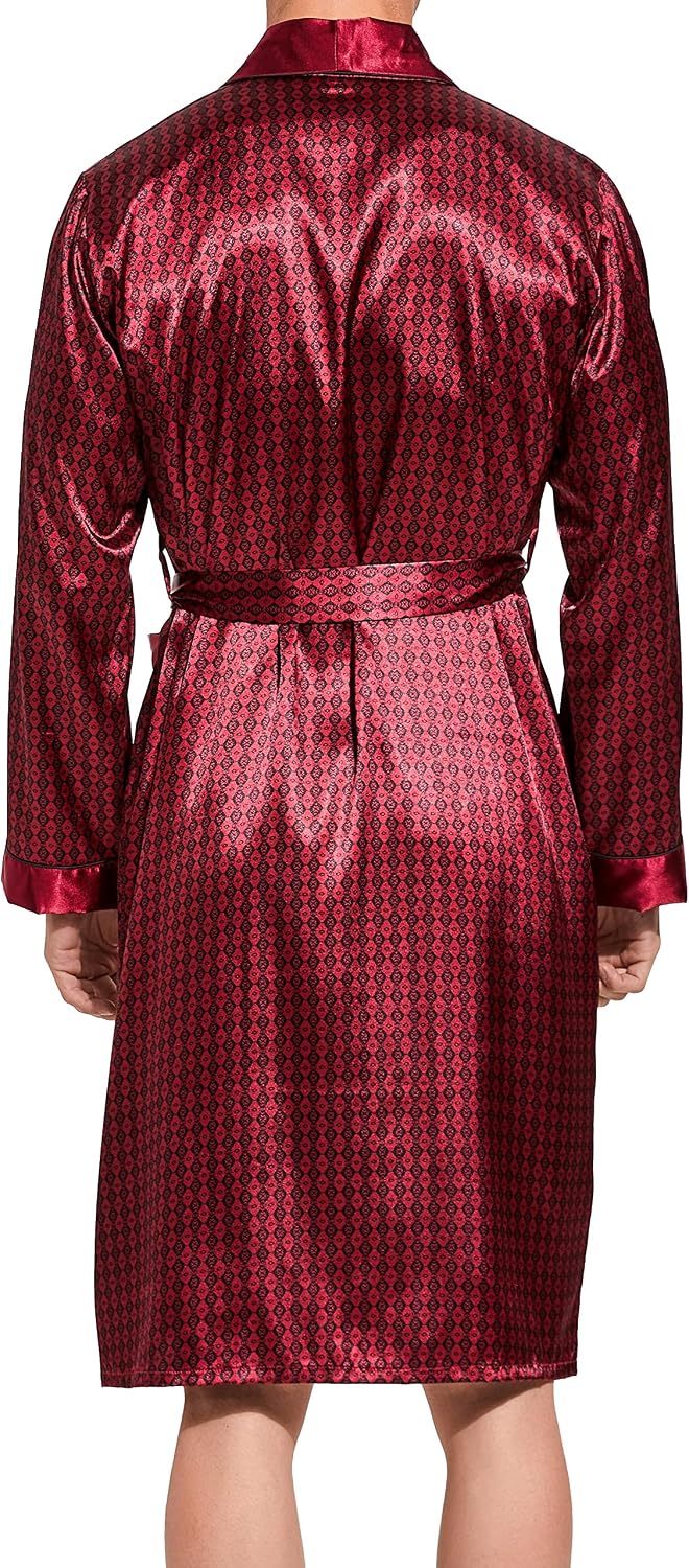 Herren Satin Bademantel, Leichter Seiden Langarm Bademantel mit Shorts Set, Spa Kimono Nachtwäsche X