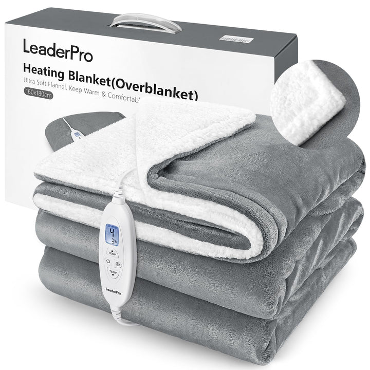 LeaderPro Heizdecke 180x160cm mit Abschaltautomatik,10 Heizstufen,1-9 Stunden Auto-Off-Timer Überhit