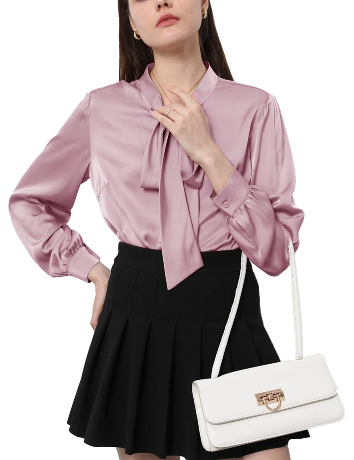 Tapata Bluse Damen Elegant Satin Button Down Hemd mit Schleife Female Hemdblus Langarm Business Lang