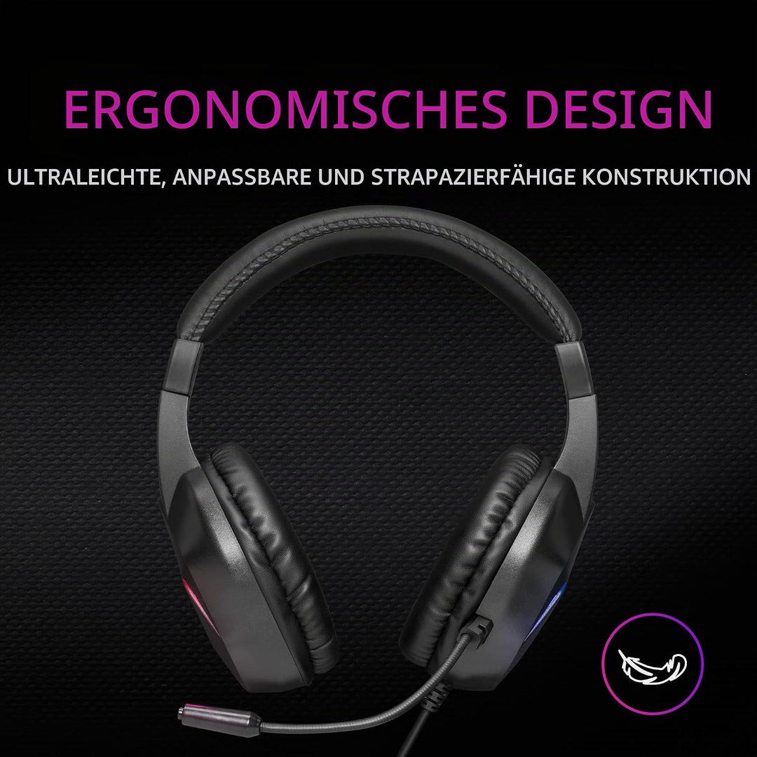 Mars Gaming Gaming MH122, FRGB Over Ear Kopfhörer mit Mikrofon, HiFi Sound, Geräuschunterdrückung, U