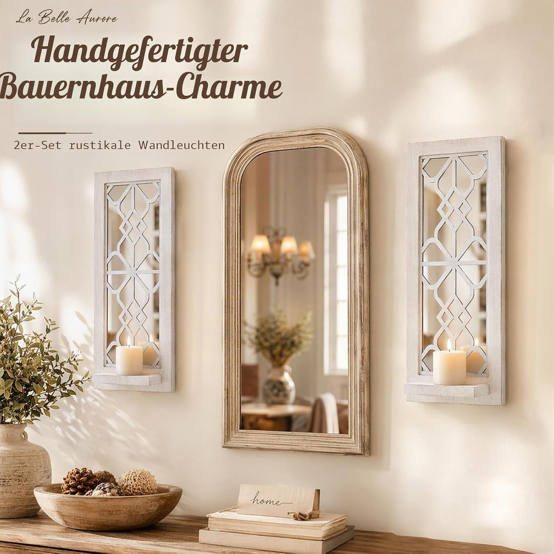 Holz Wandleuchter Kerzenhalter Set 2, Rustikale Wandhalterung Kerzenhalter, Bauernhaus Hängende Wand