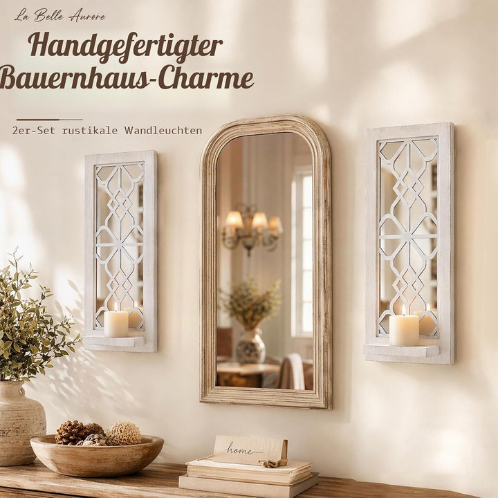 Holz Wandleuchter Kerzenhalter Set 2, Rustikale Wandhalterung Kerzenhalter, Bauernhaus Hängende Wand