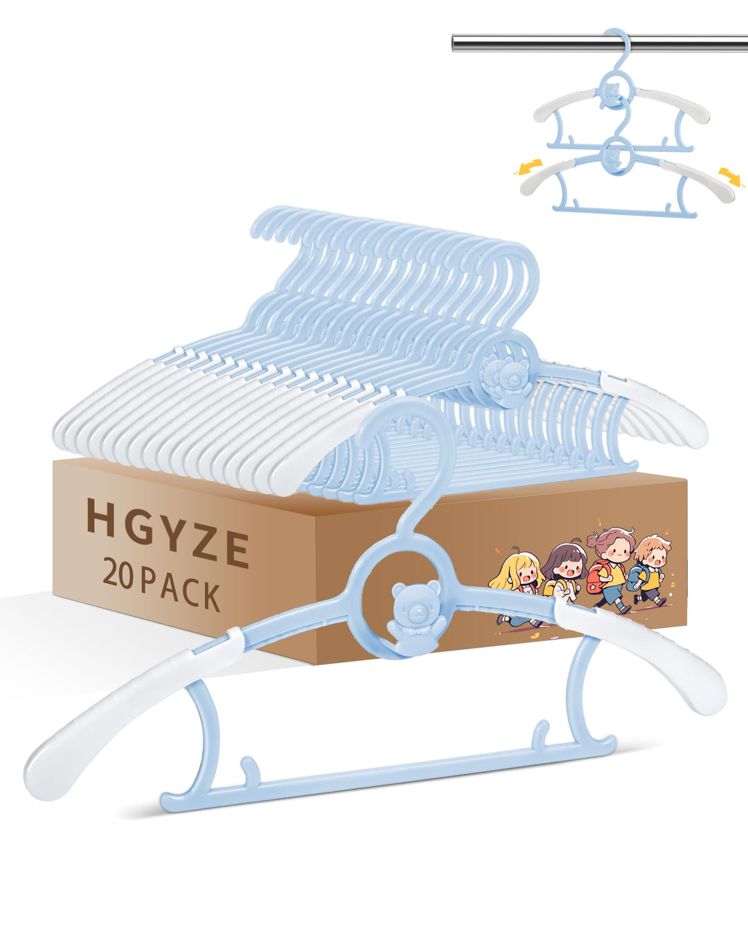 HGYZE Babykleiderbügel Antirutsch 20 Stück, 29-37cm Ausziehbare Kinderkleiderbügel mit Hosenständer,