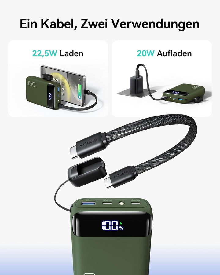 INIU Power Bank, Ultra Klein 20000mAh 22.5W Schnellladefunktion Power Bank, USB-C In&Out Externe Han