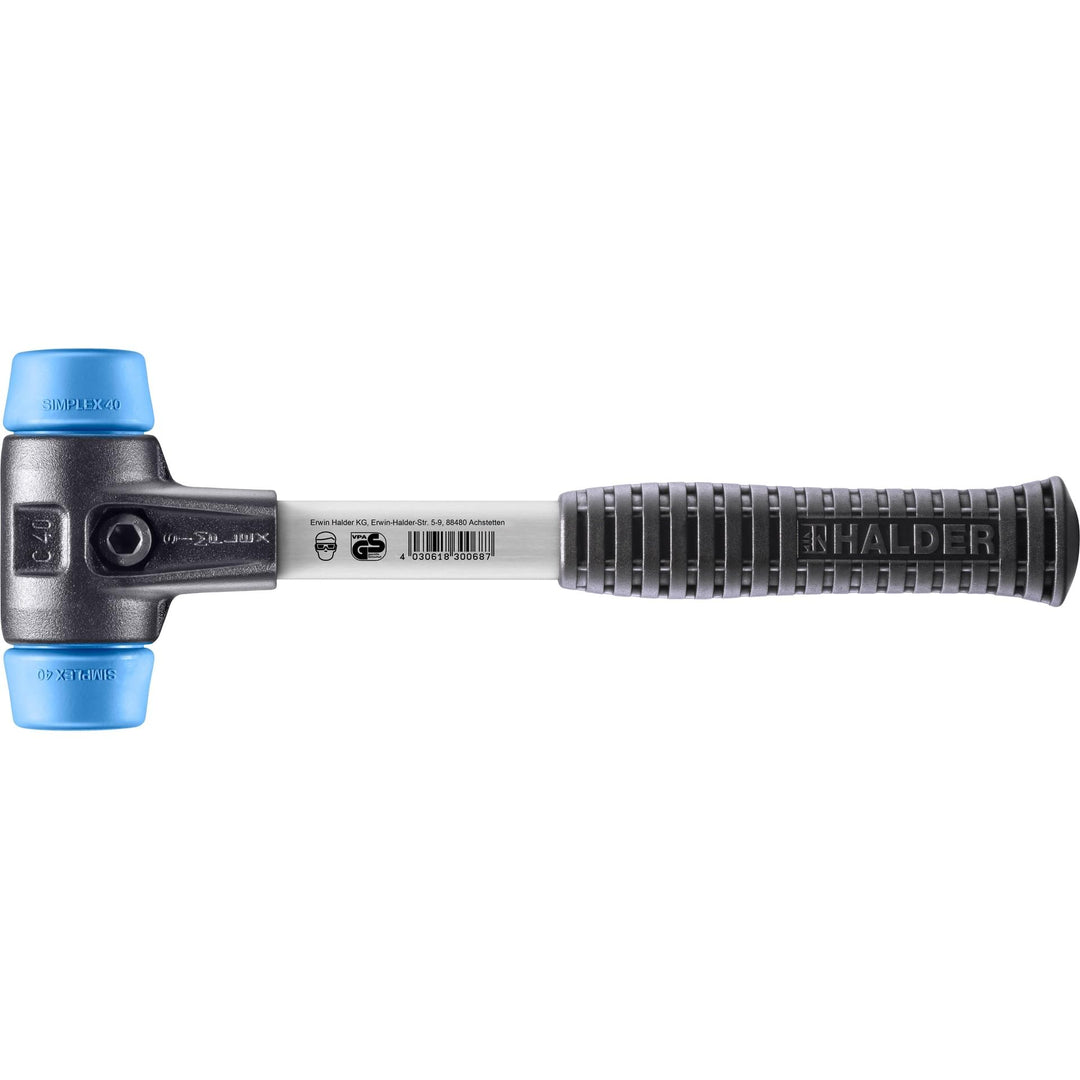 SIMPLEX-Schonhammer, TPE-soft; mit verstärktem Tempergussgehäuse und Fiberglasstiel | D=40 mm | 3701
