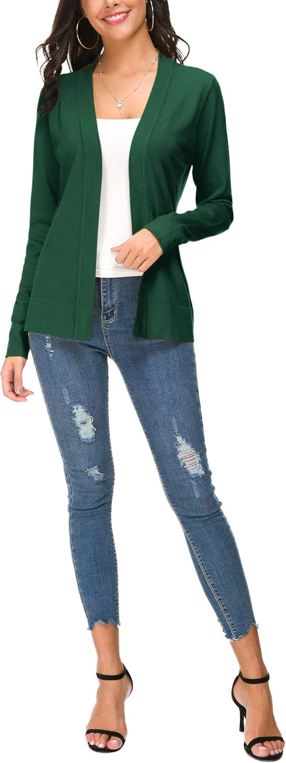 EXCHIC Damen Elegant Langarm Elastisch Strickjacke Cardigan Casual Leicht V-Ausschnitt Gestrickt Bla