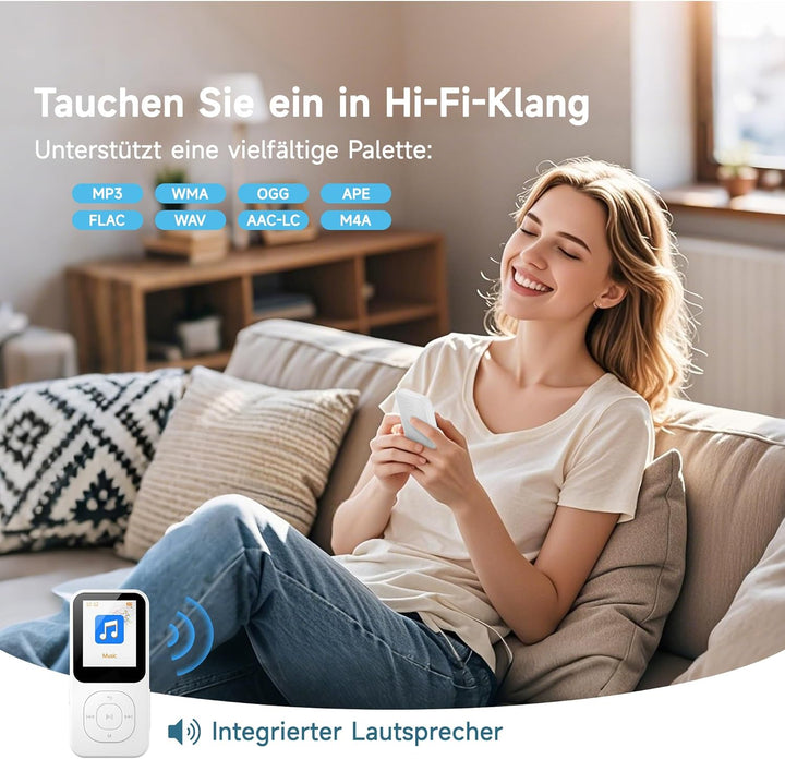 64GB MP3-Player mit Bluetooth 5.3, Tragbarer Musikplayer mit Lautsprecher, FM-Radio, Sprachrekorder,