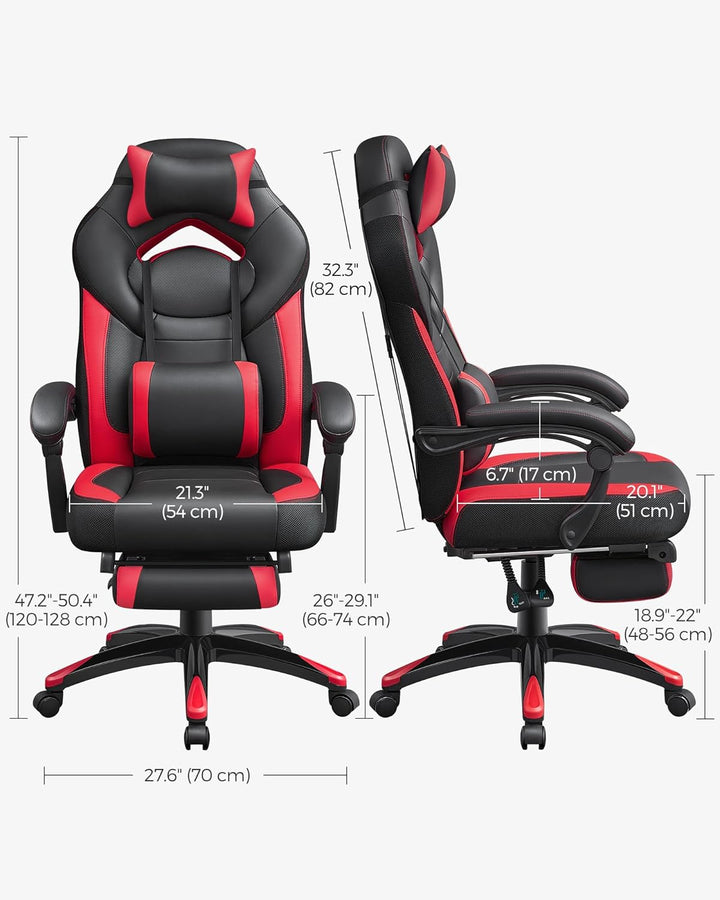 SONGMICS Ergonomischer Gamer-Sessel, Gaming-Stuhl, Bürostuhl, mit Teleskop-Fussstütze, verstellbare