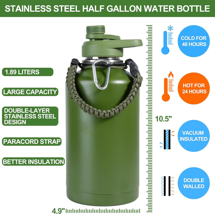 Kalawen Trinkflasche Edelstahl 2,2L Sportflasche Fitness Wasserflasche Auslaufsicher Hält 48h Thermo