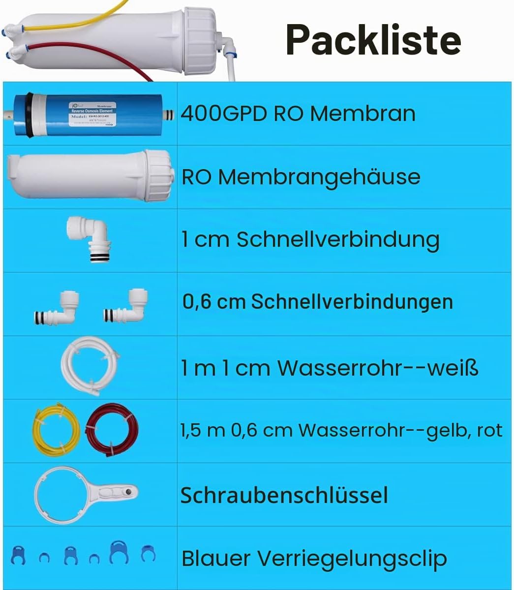 Huining 3012-400GPD Umkehrosmose-Membrangehäuse-Set mit 3/8 1/4 Schnellverbinder, Wasserleitung, Sch