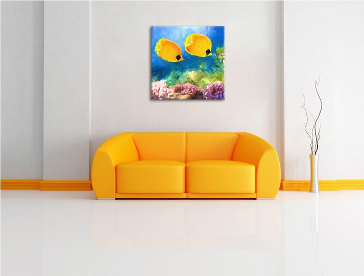 Pixxprint Fische über Korallenriff als Leinwandbild/Grösse: 70x70 cm/Wandbild/Kunstdruck/fertig besp
