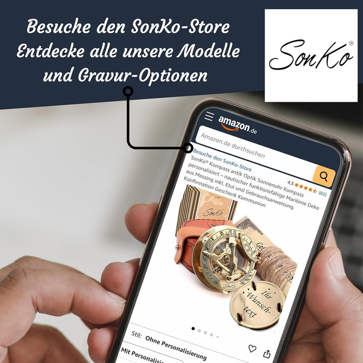 SonKo® Kompass mit Gravur Kompass personalisiert – Antik Optik nautischer funktionsfähige Maritime D