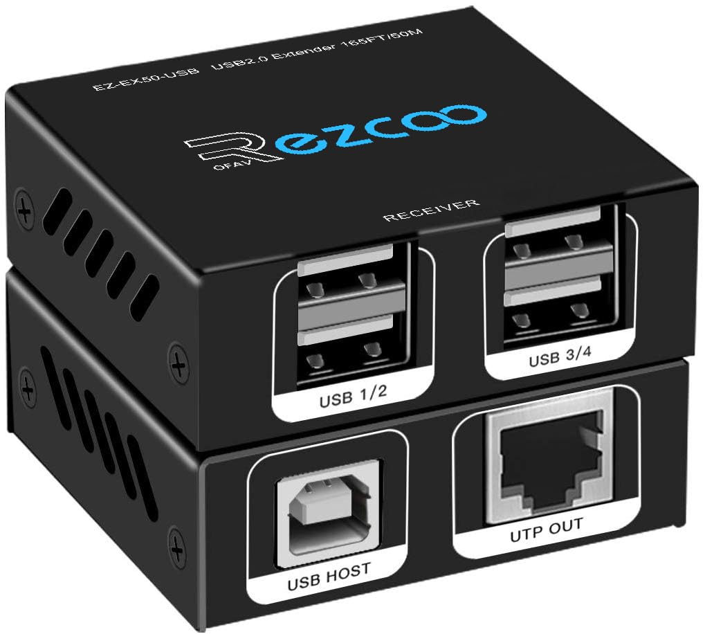 USB Extender 165ft 4-Port USB 2.0 HUB von Ethernet Cat5e Cat6 - USB RJ45 LAN-Erweiterung, Zwei Webca
