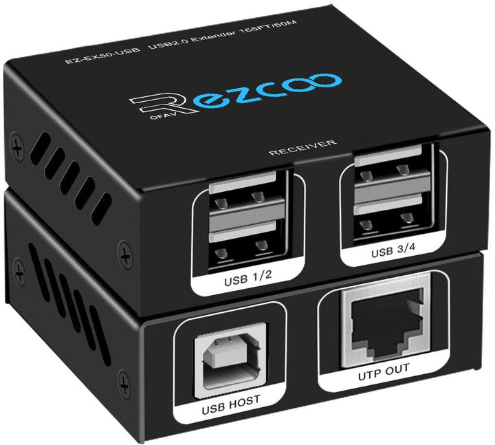 USB Extender 165ft 4-Port USB 2.0 HUB von Ethernet Cat5e Cat6 - USB RJ45 LAN-Erweiterung, Zwei Webca
