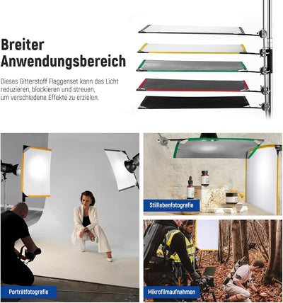 NEEWER Faltbares Gitter Flaggen Set, 18x24Zoll/45x60cm,5 in 1 Fotografie Flaggen Panel,Lichtsreflekt