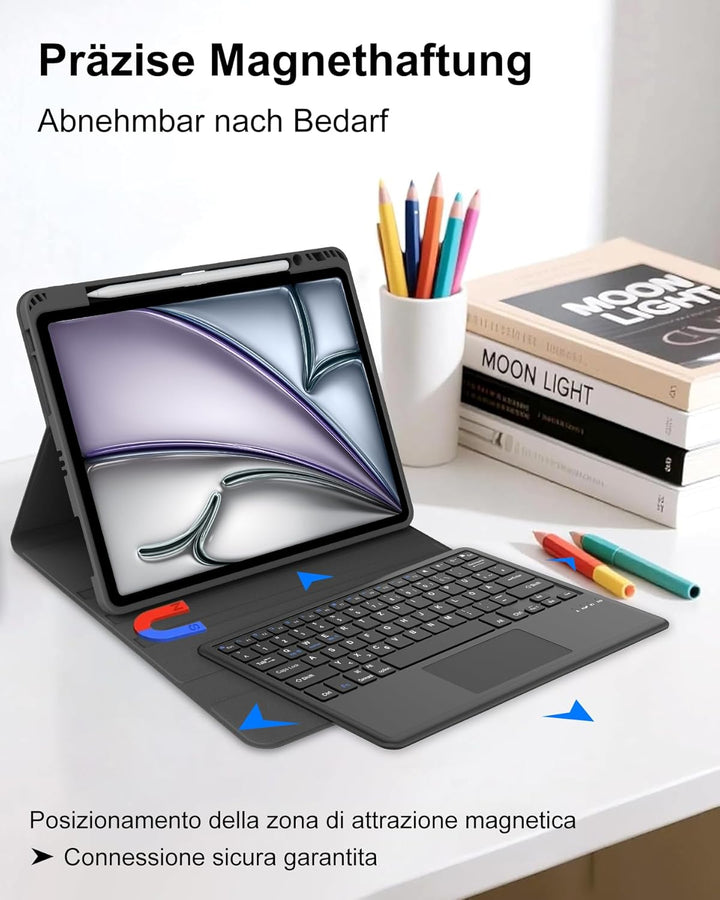 Hülle mit Tastatur für iPad Air 13" (M4 2026/M3 2025/M2 2024) & iPad Pro 12,9" (2018-2022), Deutsche