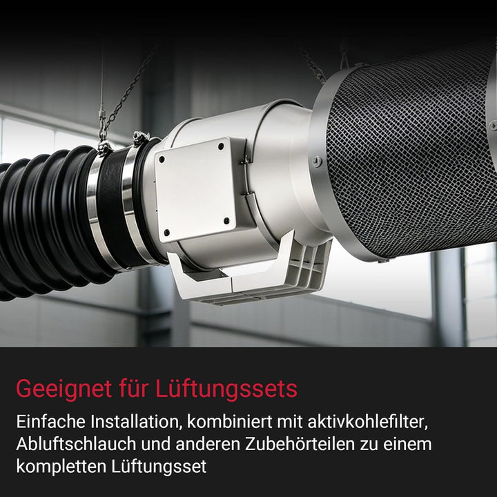 Rohrventilator 100mm, 220 m³/h, Rohrlüfter mit Stecker für Growzelt, Indoor, Gewächshaus, Hydrokultu