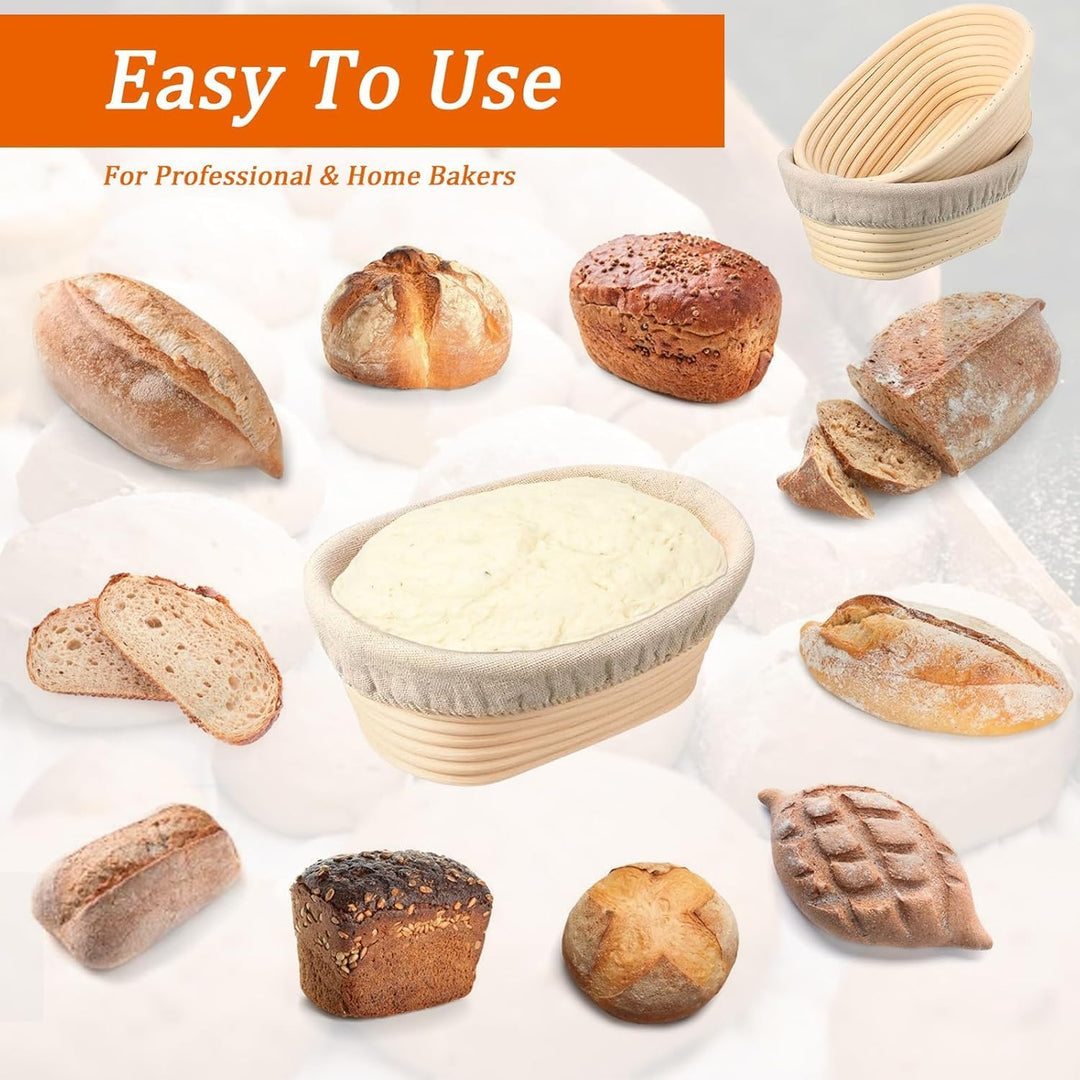 Ovaler langer Banneton-Brotgärkörbe, Rattankorb mit Leineneinsatz, Sauerteigbrot, Backzubehör für pr