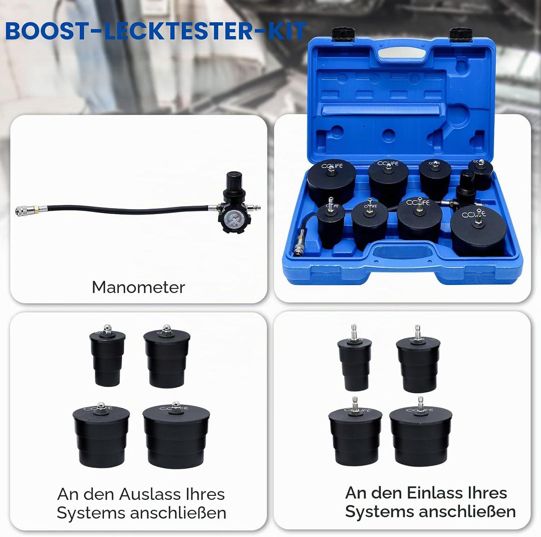 CCLIFE 9tlg Turbolader Ladeluft System Adapter Satz Ladeluftkühler Abdrücksatz Prüfwerkzeuge für