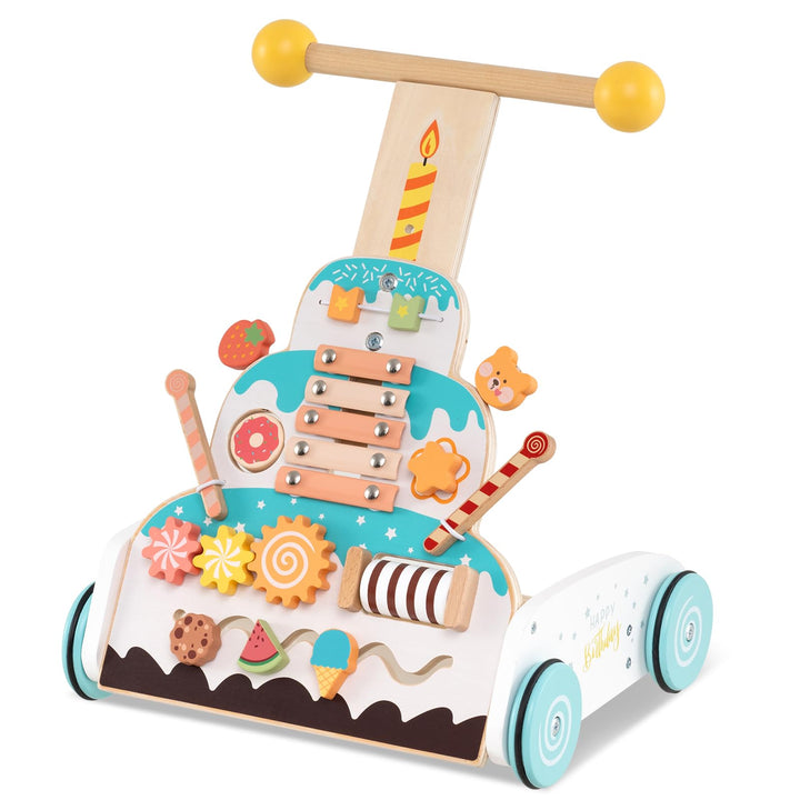 DREAMADE Lauflernhilfe aus Holz, Montessori Laufwagen mit einstellbarer Höhe und leichtgängigen Räde