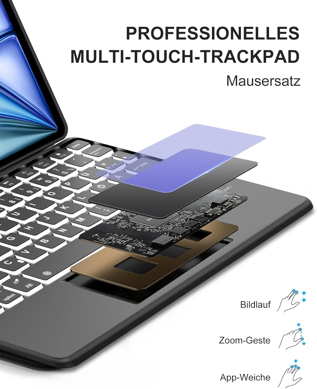 Für iPad Air 11 (M4/M3/M2 2024-2026) Hülle mit Tastatur Premium, 7-Farben Beleuchtung und Trackpad,