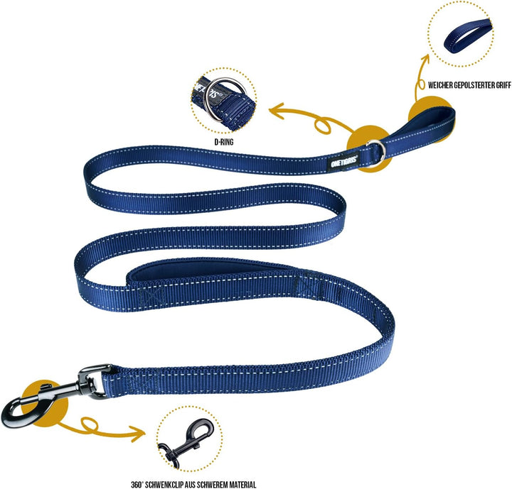 OneTigris doppel-Hundeleine mit reflektierenden Streifen M(182cm) Blau, M(182cm) Blau