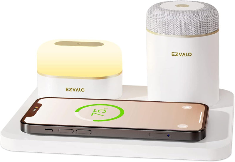 EZVALO Wireless Charger 3 in 1, Induktive Ladestation, Nachttischlampe mit Ladefunktion und Bluetoot