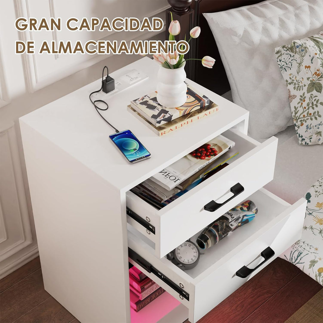 Lvhecforhm 2er Set Nachttisch Weiss, Nachttische mit Offenen Fächern Hochglanz Front, Nachttische mi