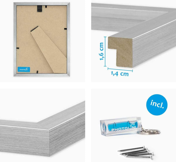 PHOTOLINI Bilderrahmen 15x20 Holz MDF, 10er Set Bilderrahmen 20x15 Silber, Picture Frame mit Acrylgl