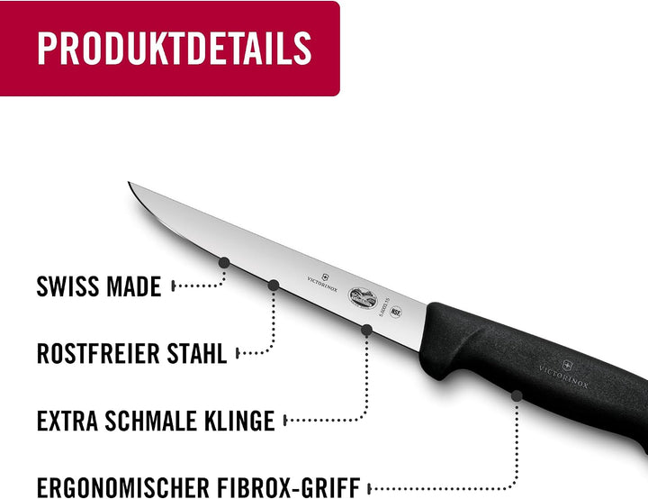 Victorinox Fibrox Ausbeinmesser, Scharfes Küchenmesser für Fleisch und Geflügel, 15 cm, Gerade Kling