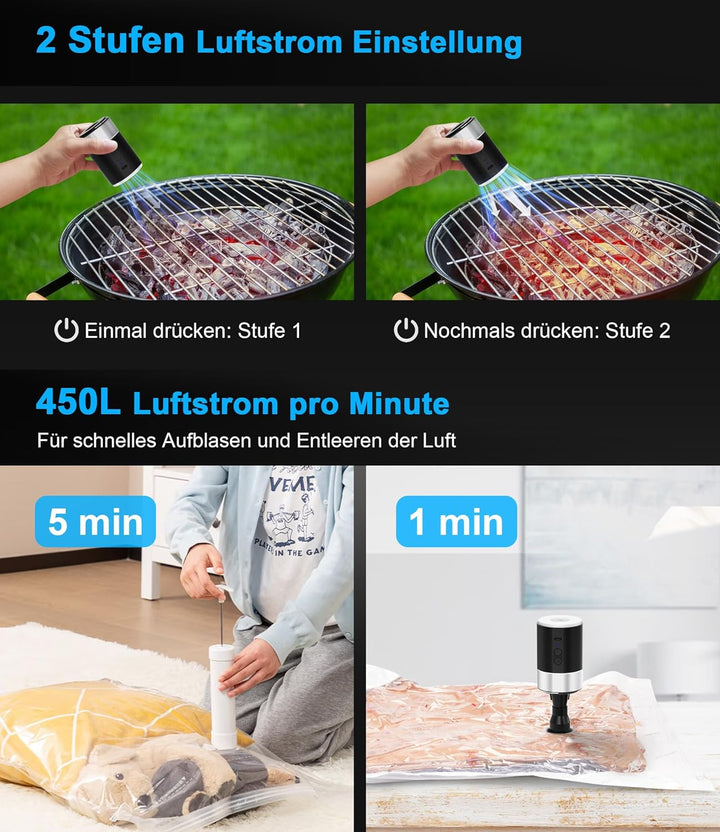Elektrische Luftpumpe mit 4000mAh Wiederaufladbare Akku Luftpumpe für Luftmatratze & Pool - Mini Luf
