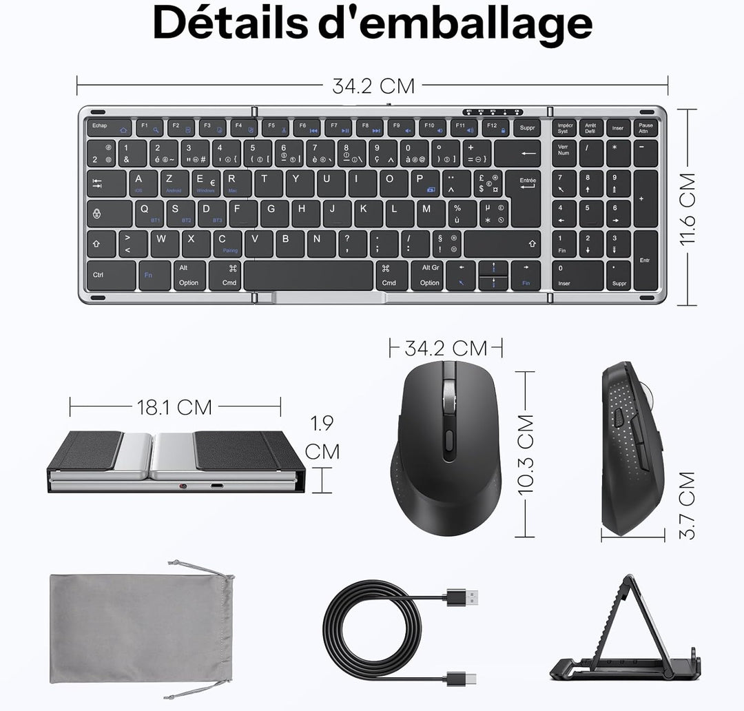 OMOTON Faltbare Tastatur und Maus Kabellose mit Ziffernblock, Bluetooth Tastatur mit Maus Wiederaufl